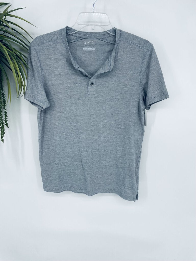 (S) Apt 9 Gray Striped Henley Tee Men's