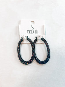 Black Purple Sparkle Loop Earrings