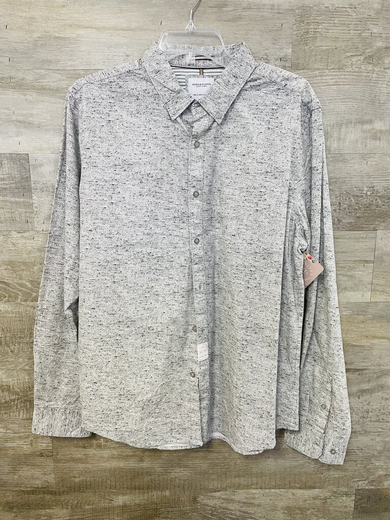 (XL) Denim & Flowers Grey Heathered Button Up Womens
