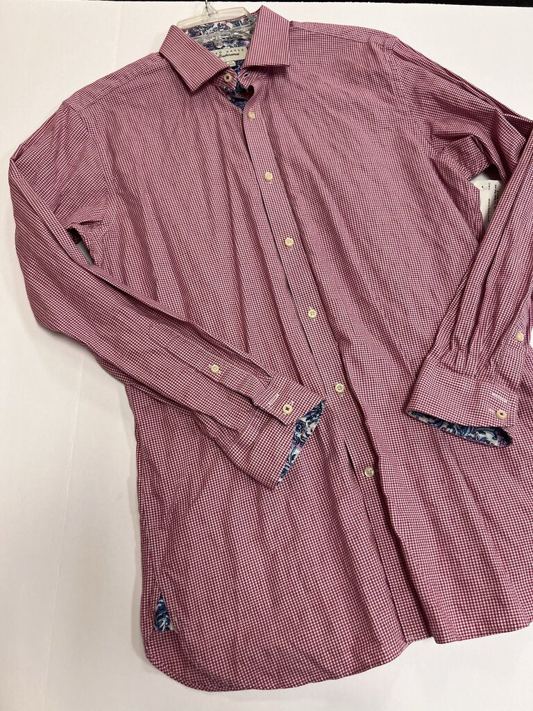 (M) Ted Baker Red and White Print LS Shirt Men's