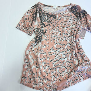 (Small) Bibi Pink Gray Patterned Shirt Womens