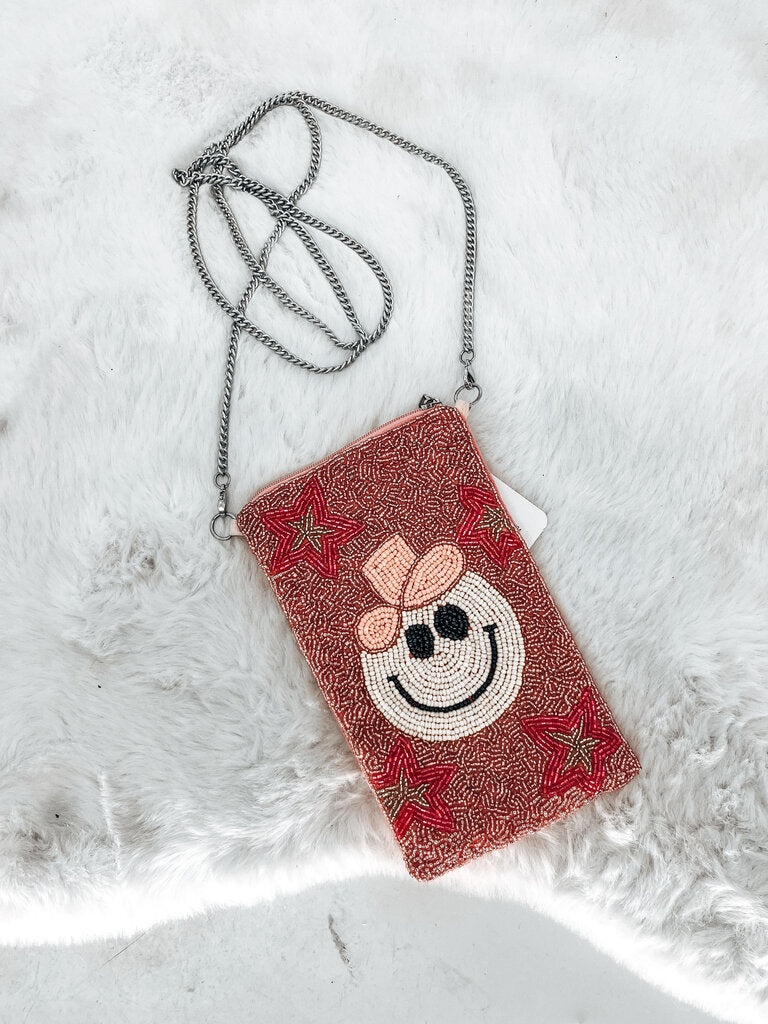 Pink Bead Smiley Cowgirl Pouch Women