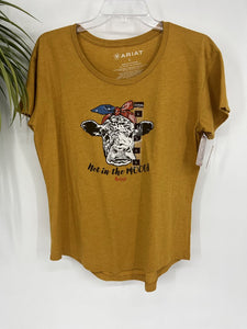 (L) Ariat Yellow Cow T Shirt Women's