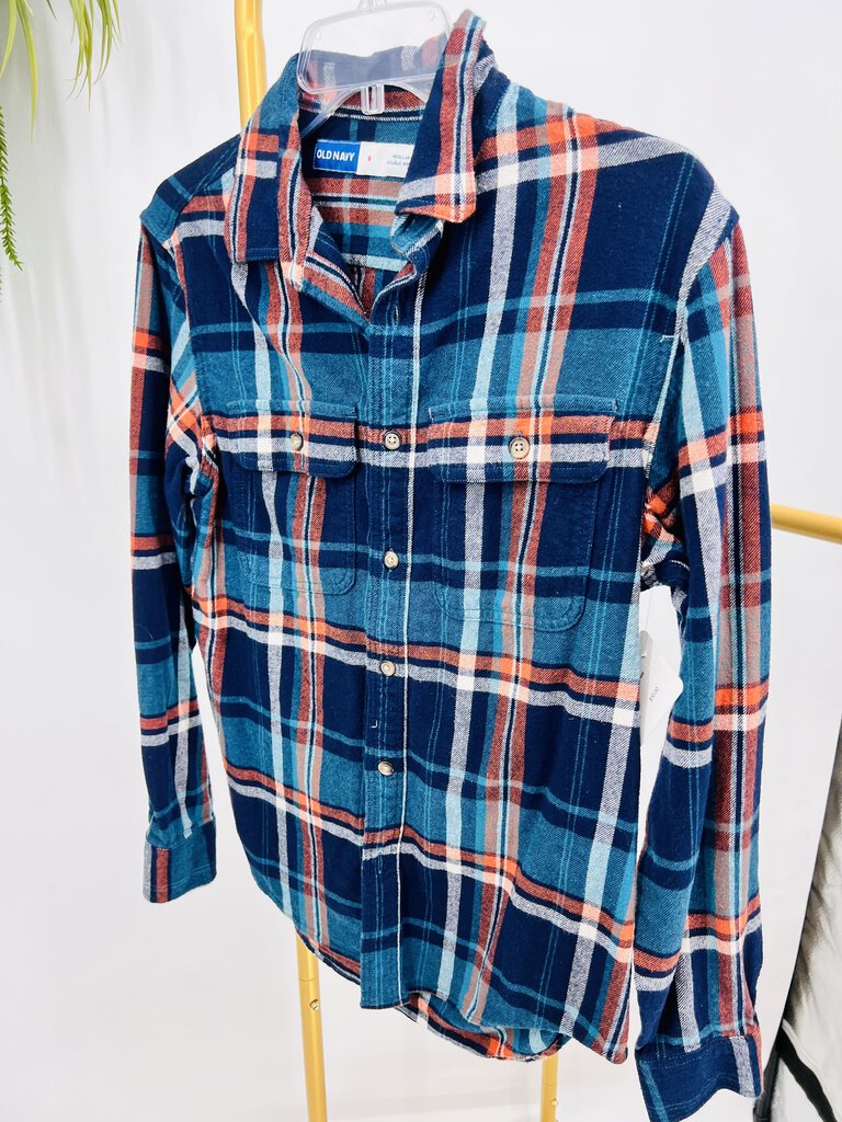 (S) Old Navy Teal Plaid Flannel Mens