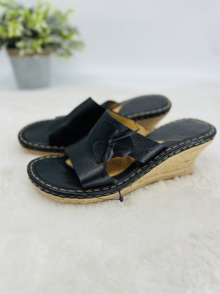 (11) Born Black Leather Wedge Sandal