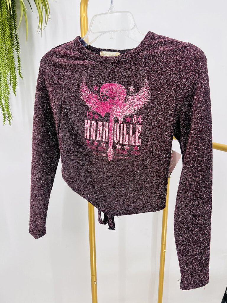 (XS) Altar'd State Pink Shimmer Nashville Shirt Womens