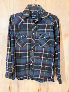 (M) Wrangler Blue Plaid Flannel mens