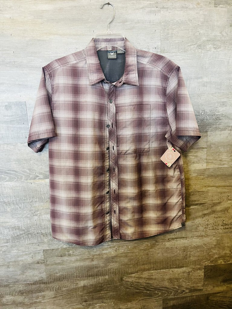 (M) White Sierra Maroon Plaid Shirt Mens