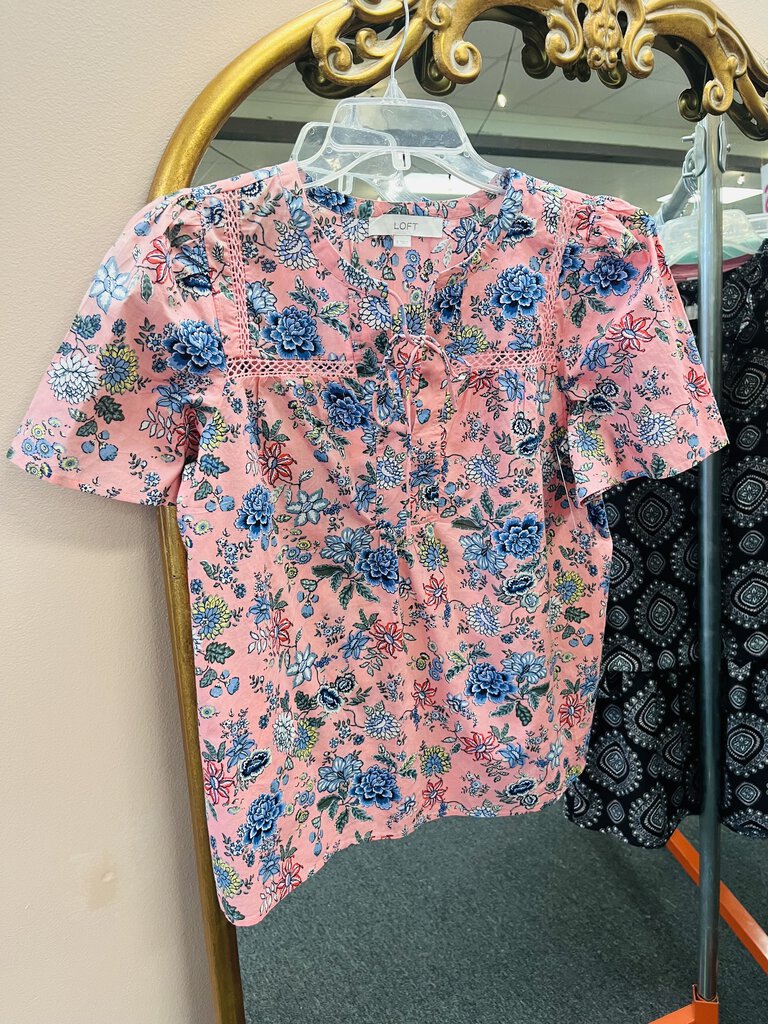 (S) Loft Pink Floral SS Top