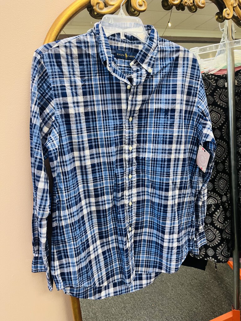 (M) Ralph Lauren Blue Plaid LS Button Up