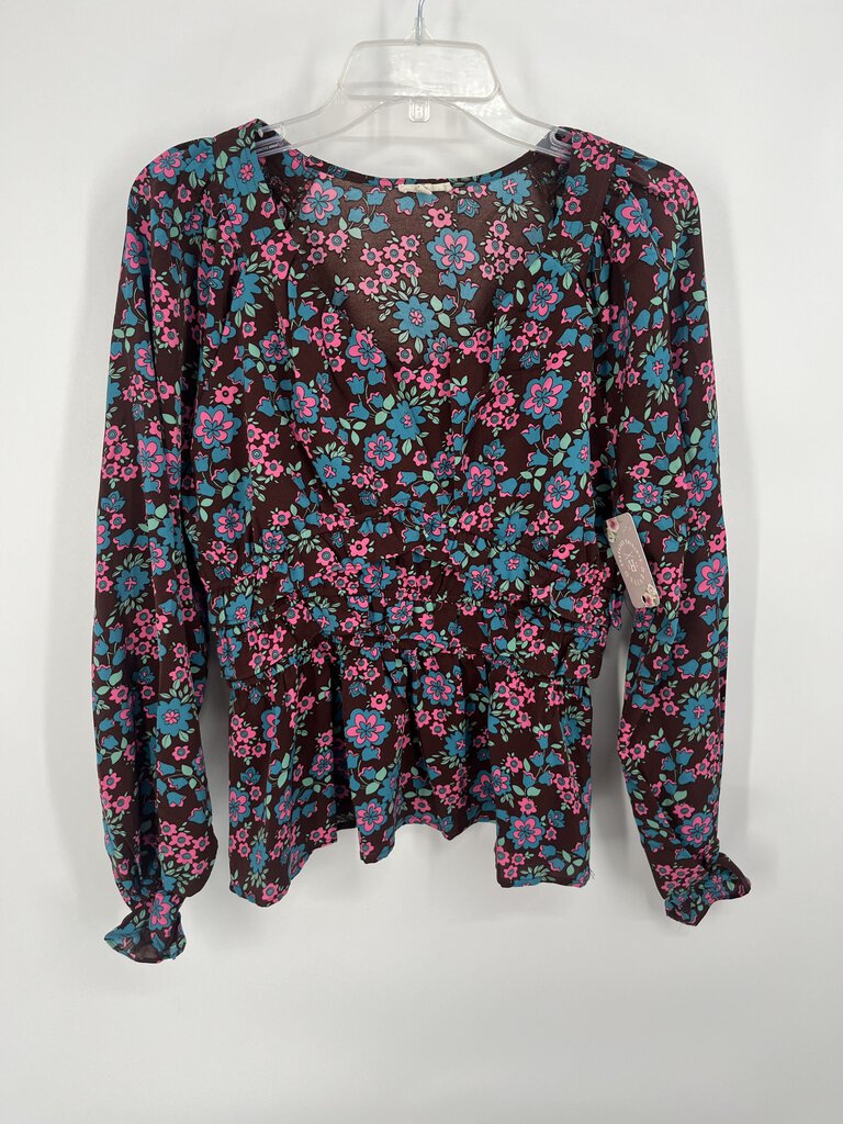 (M) Jodifl Brown Pink Floral Shirt Womens