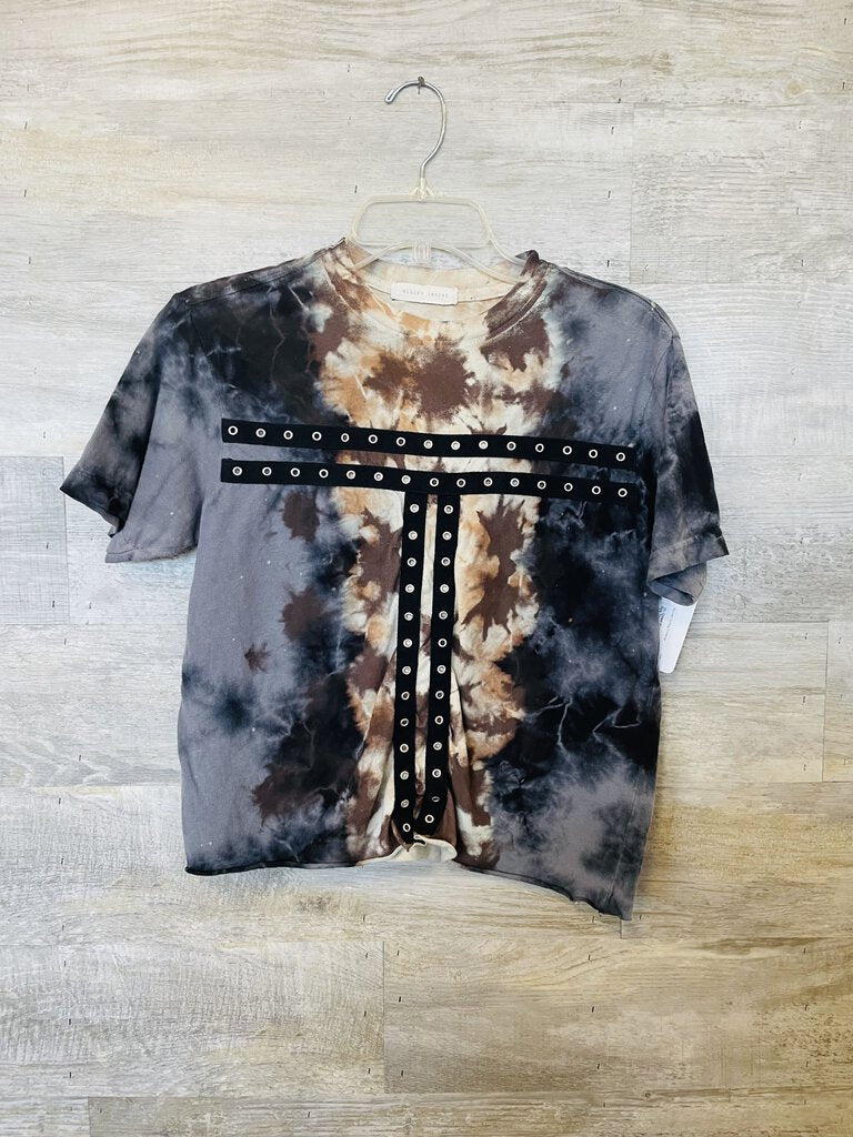 (S) Gilded Interest Blue Brown Tie Dye Top Womens