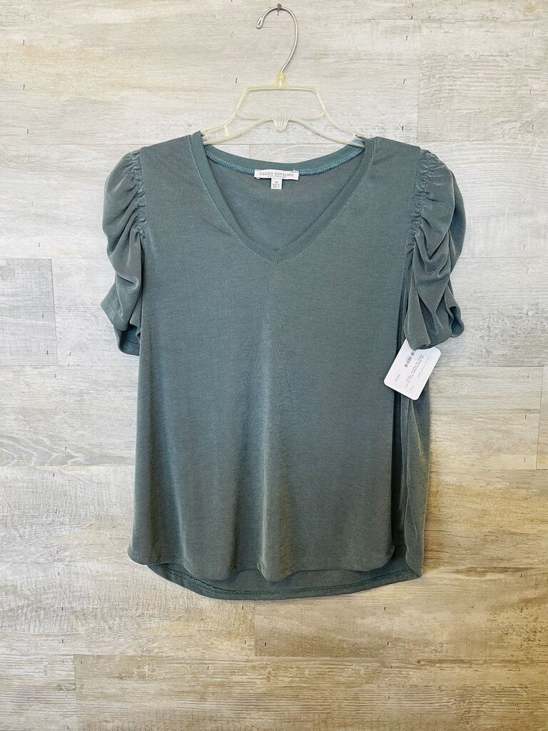 (M) Green Envelope Green Scrunch Sleeve Top Womens