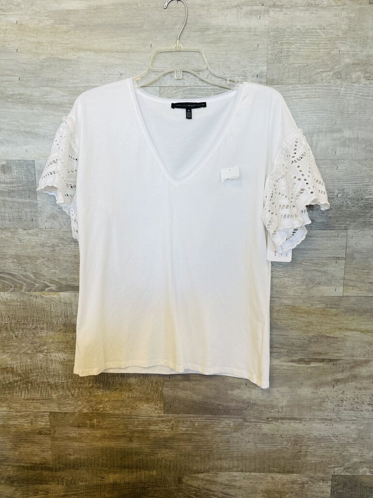 (M) White House black Market White Eyelet Sleeve Top
