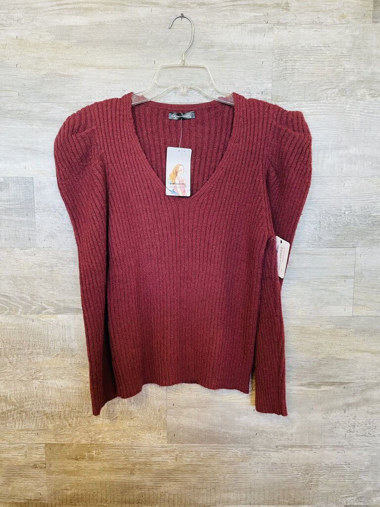 (M) Pretty Garden Maroon Ribbed Sweater