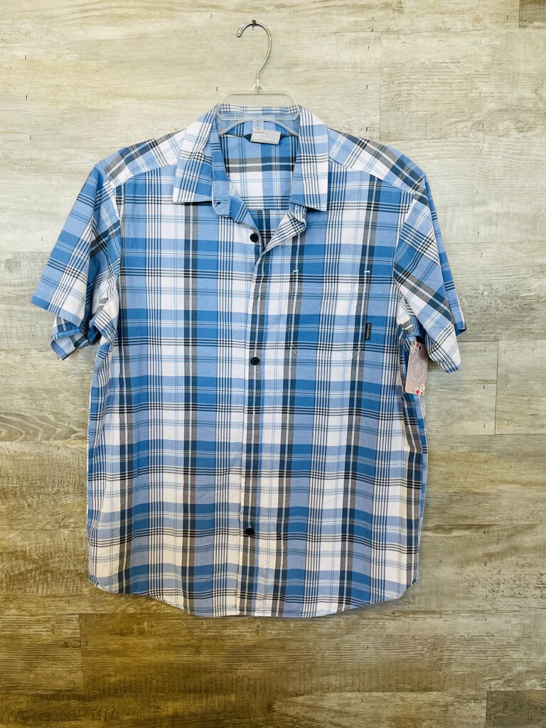 (M) Columbia Blue Plaid Short Sleeve