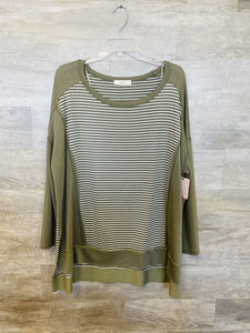 (L) Again Olive Green Striped Tunic