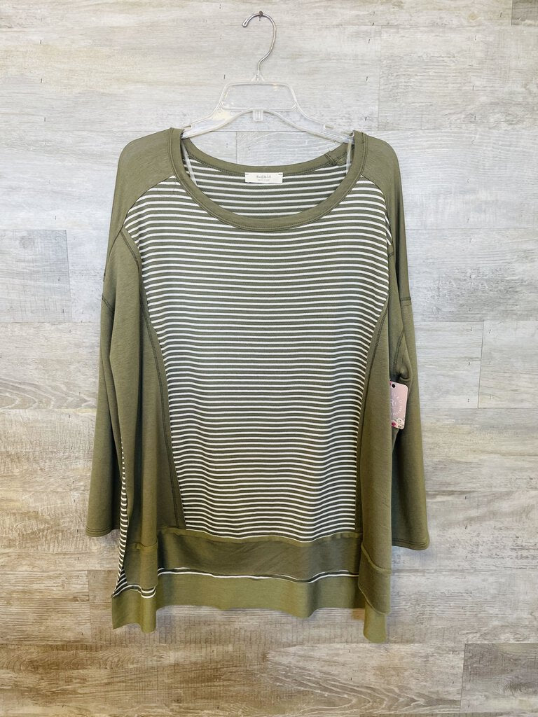(L) Again Olive Green Striped Tunic