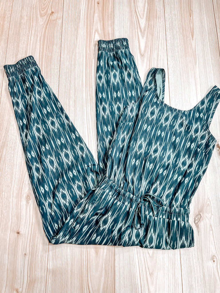 (4) Athleta Green Patterned Jumpsuit Womens