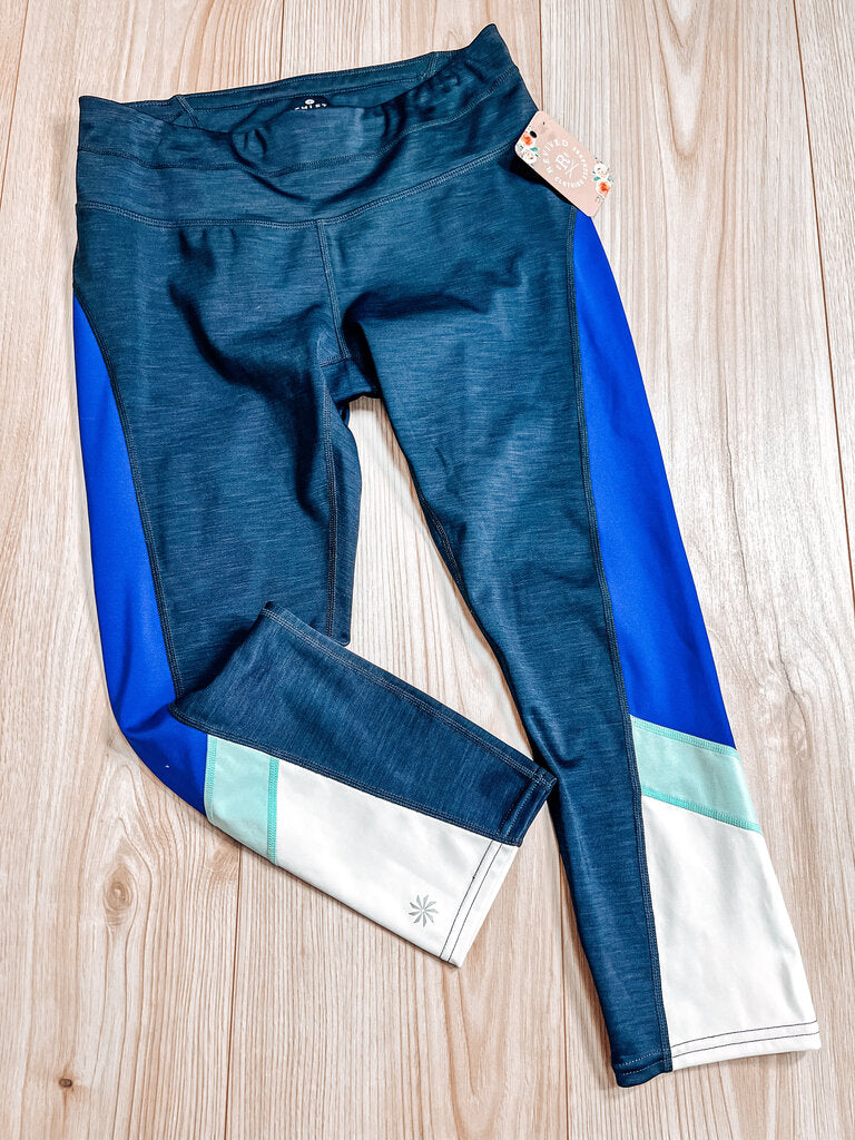 (S) Athleta Navy Colorblock Leggings Womens
