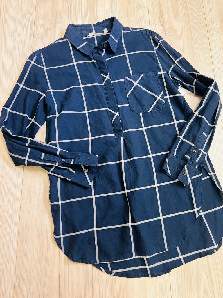 (S) Athleta Navy Windowpane Plaid Tunic Womens