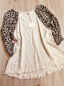 (S) Umgee Leopard Tan LS Shirt Womens