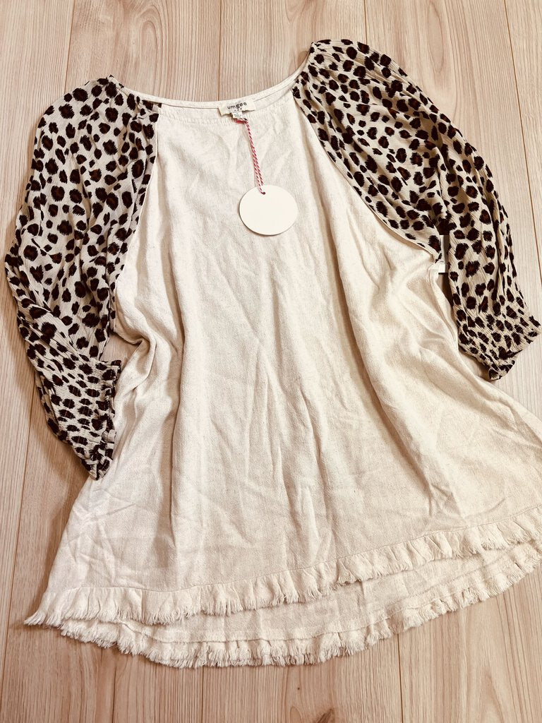 (S) Umgee Leopard Tan LS Shirt Womens