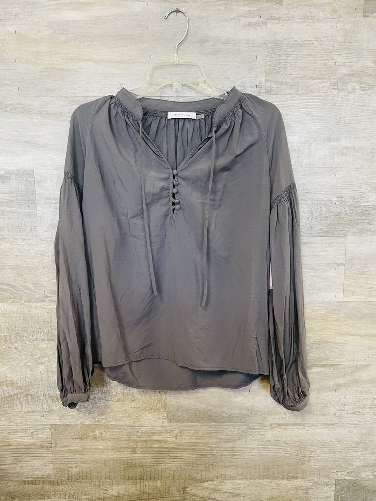 (S) Mustard Sleeve Grey Balloon Sleeve Top Womens