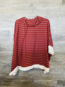 (S) White Birch Rust Striped Hooded Poncho Shirt Womens