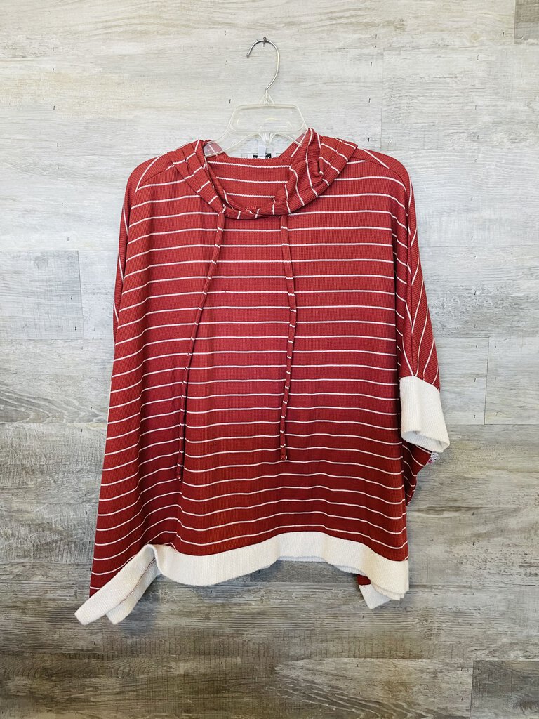 (S) White Birch Rust Striped Hooded Poncho Shirt Womens