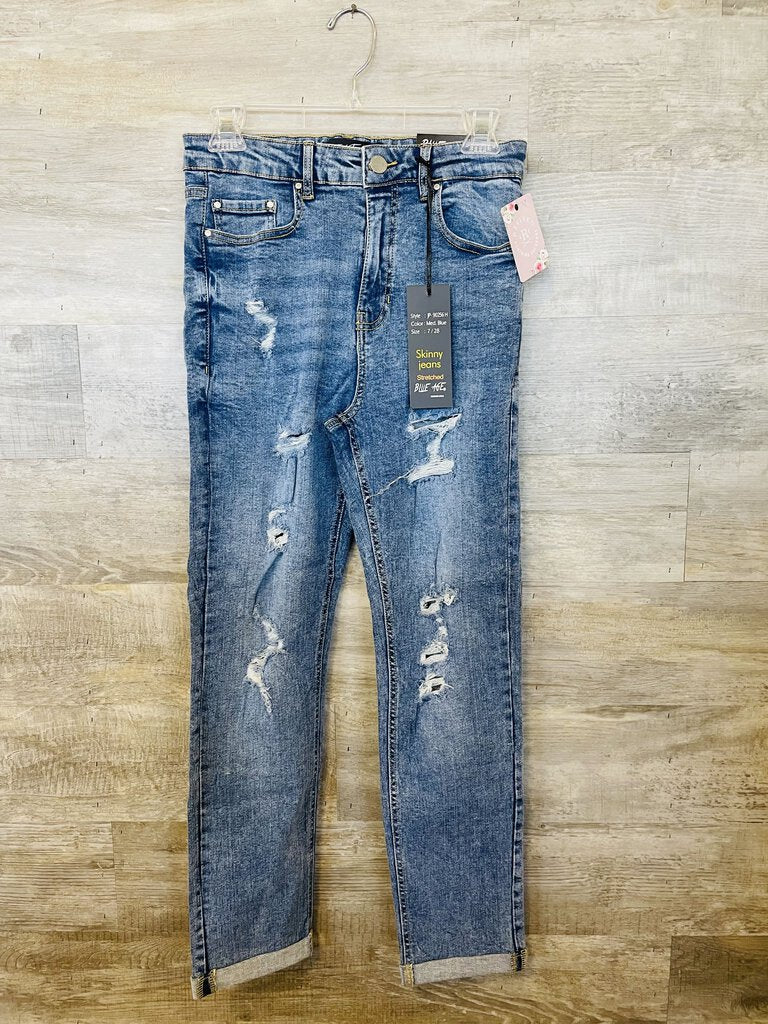 (9) Blue Age Distressed Straight Skinny Jean