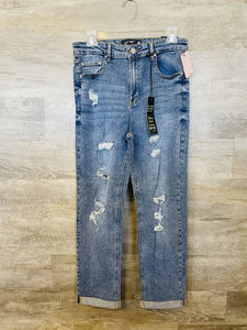 (9) Blue Age Distressed Straight Skinny Jean