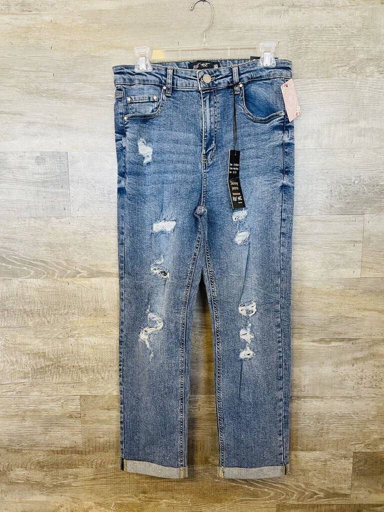 (9) Blue Age Distressed Straight Skinny Jean