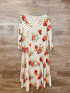 (2x) Pastel White Floral Polka Dot Dress Women's