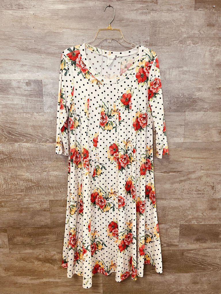 (2x) Pastel White Floral Polka Dot Dress Women's