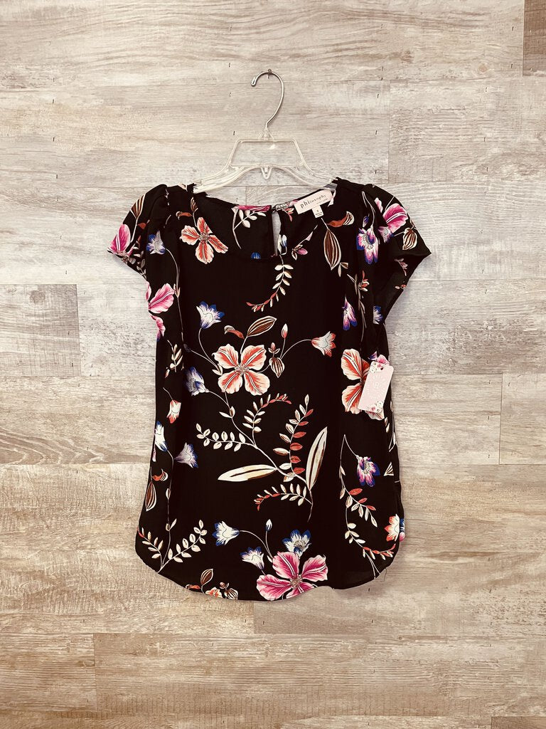 (S) Philosophy Black Pink Floral Top Womens