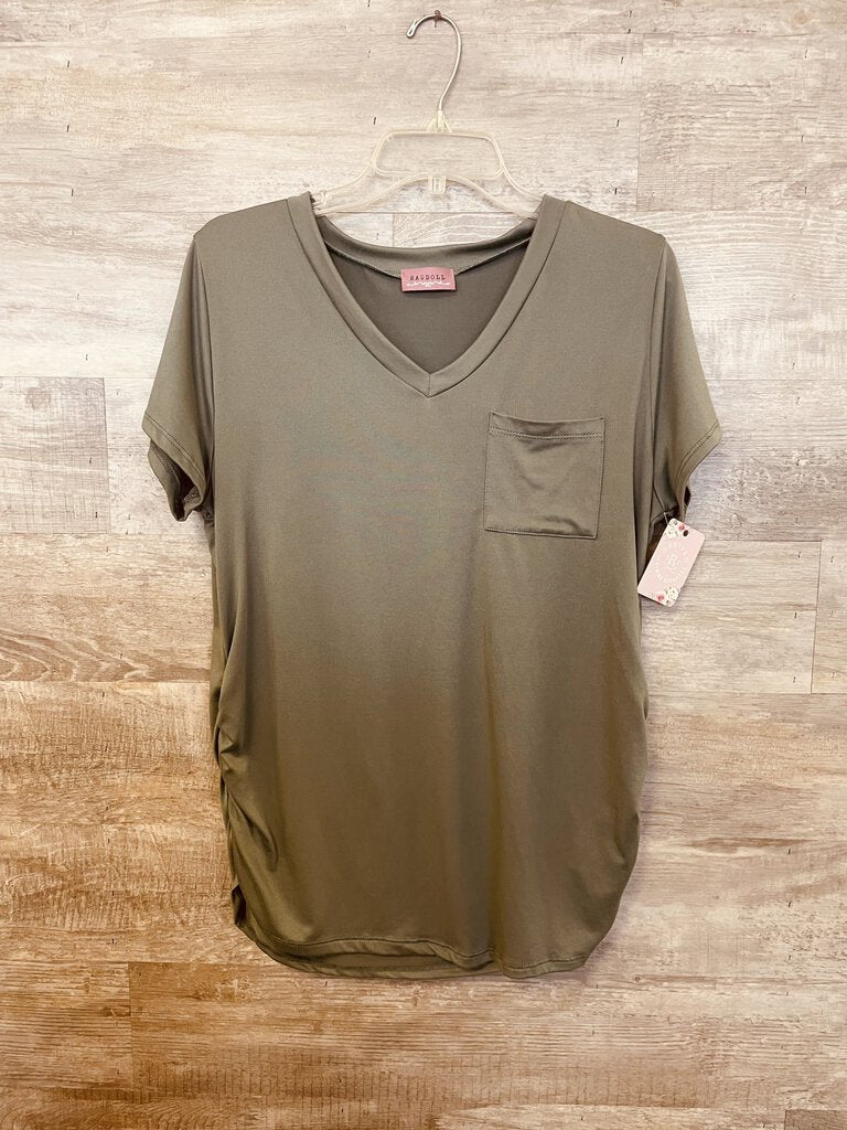 (1X) Ragdoll Green V Neck Maternity Top Womens