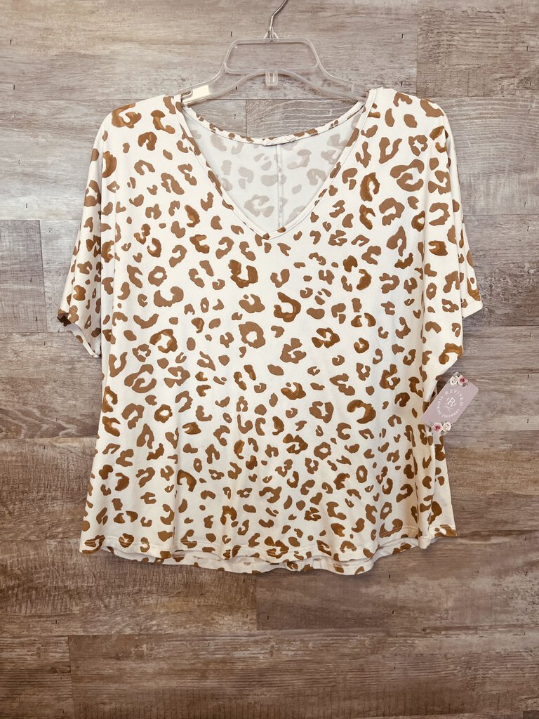(S) Entro White Tan Leopard Top Womens