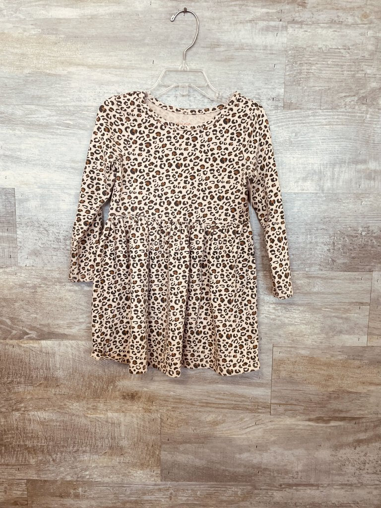 (4T) Cat & Jack Leopard Long Sleeve Dress Girls