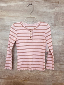 (4T) Okie Dokie Pink Brown Striped Long Sleeve Girls