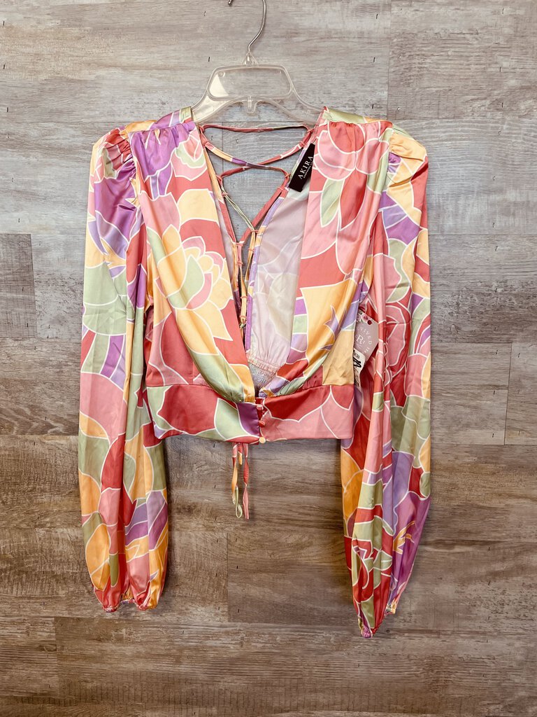 (L) Akira Pink Purple Floral Top Womens