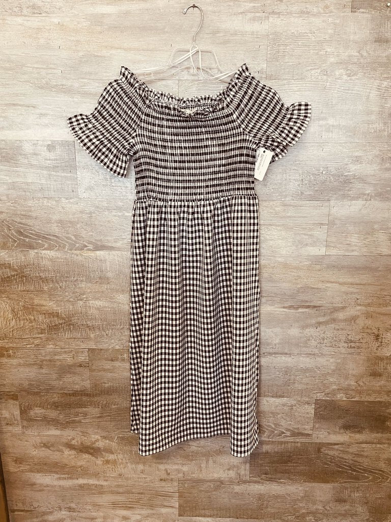 (M) Vine & Love Black White Gingham Midi Dress Womens