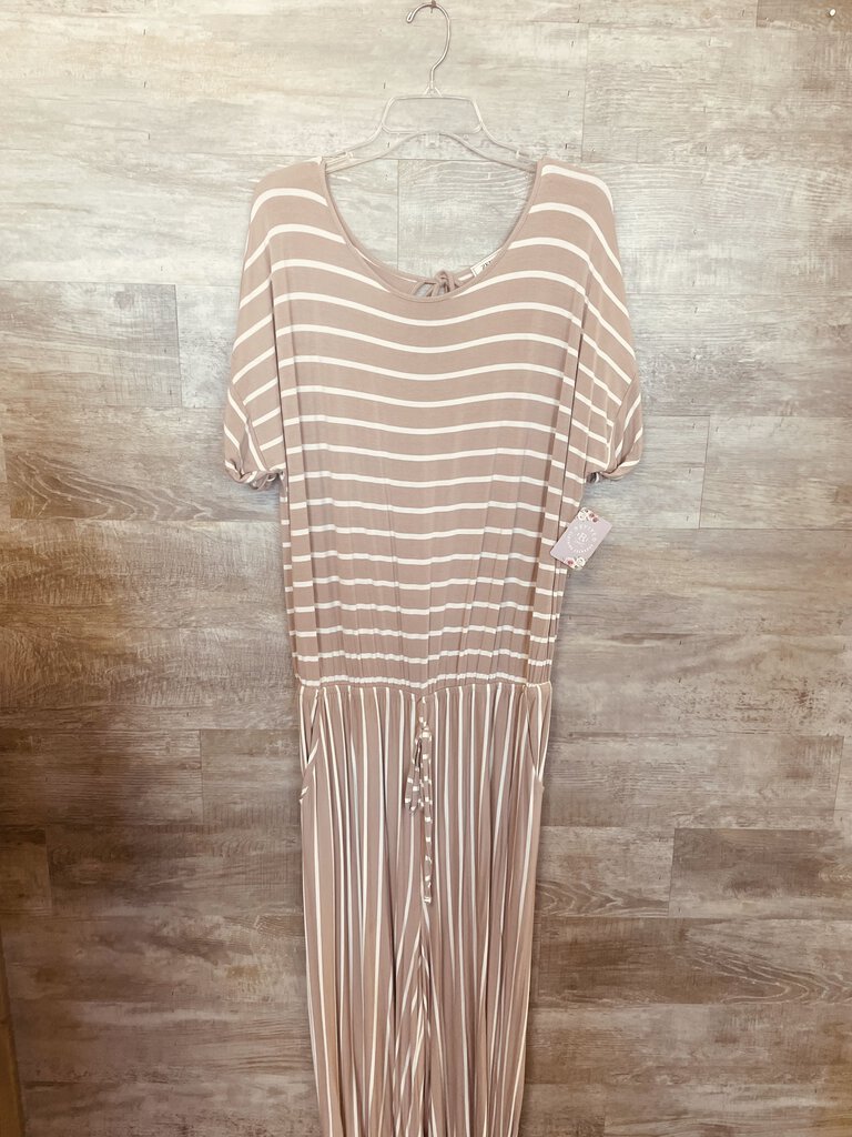 (3X) Zenana Light Pink Striped Jumpsuit Womens