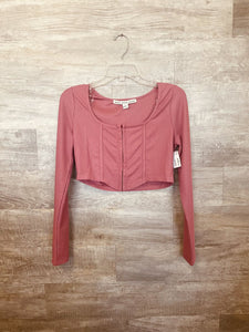 (S) Hyfve Pink Ribbed LS Shirt Womens