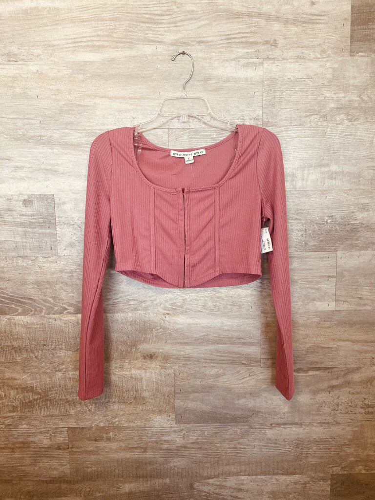 (S) Hyfve Pink Ribbed LS Shirt Womens