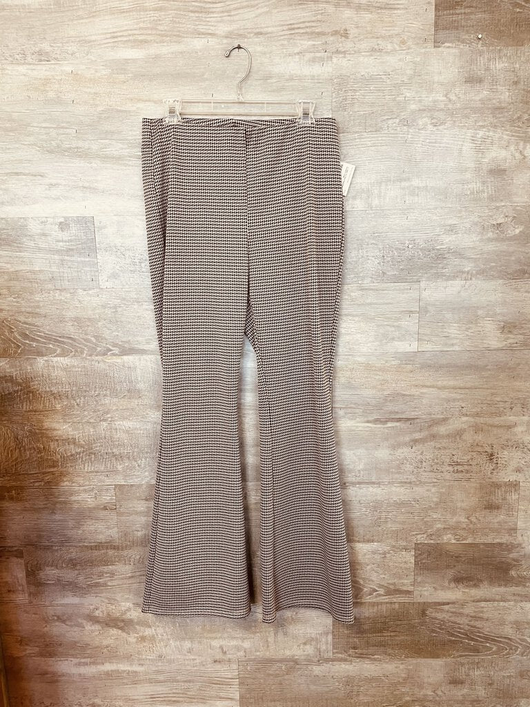 (L) H&M Tan Plaid Flare Pant Women's