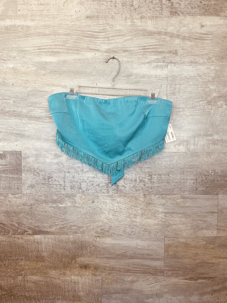 (L) Pretty Garbage Teal Fringe Top Womens
