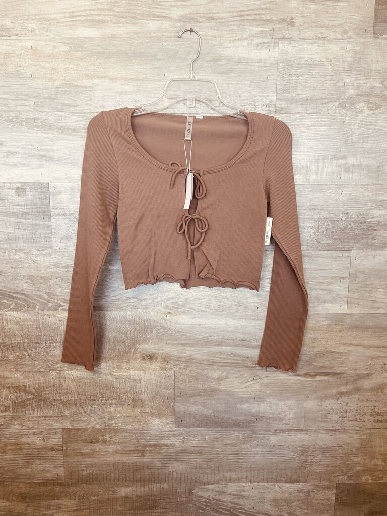 (M/L) Anwnd Taupe Ribbed Tied LS Shirt Womens
