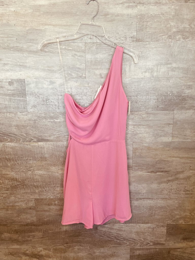 (L) Lush Pink One Shoulder Romper Womens