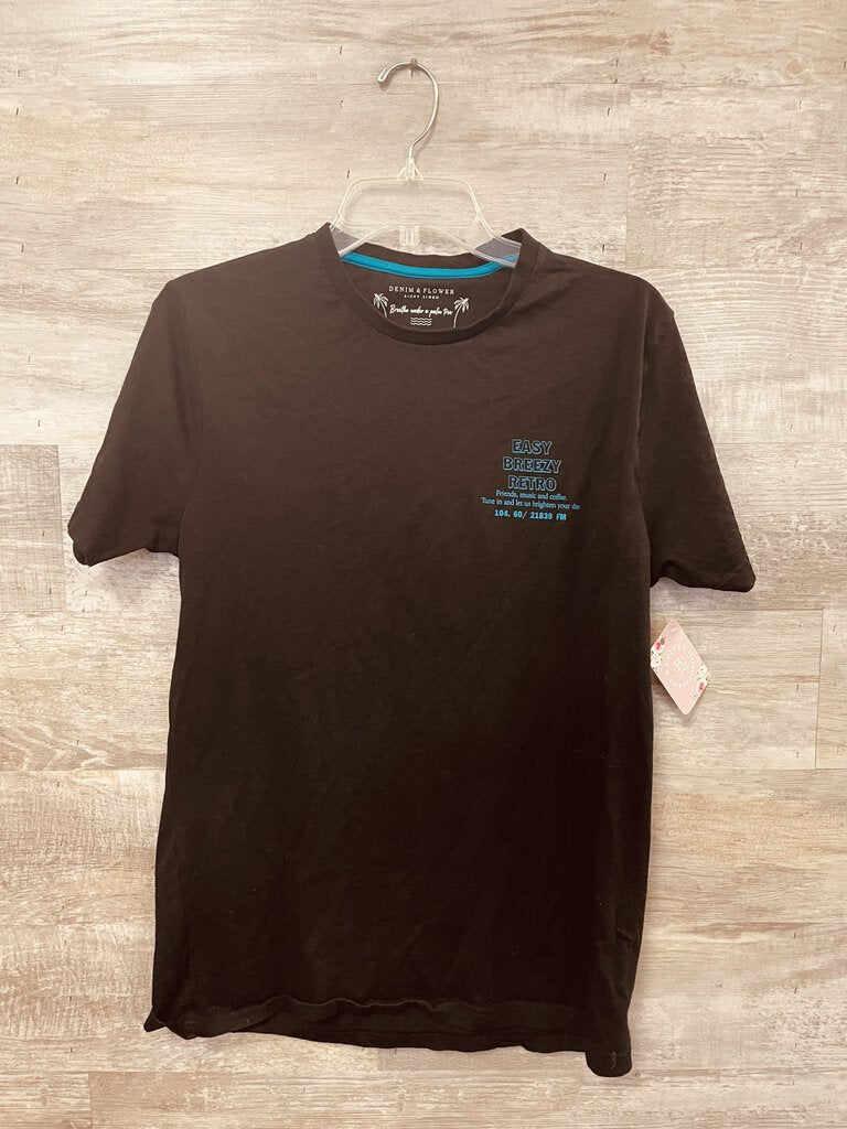 (M) Denim Flowers Black Tee Mens